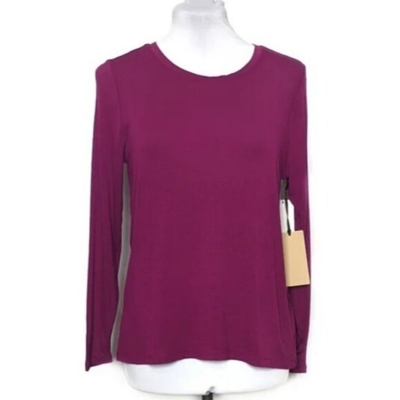 NWT HALOGEN Slub Knit Back Keyhole and Vent T-Shirt S Stretch Long Sleeve Tee - Picture 3 of 6